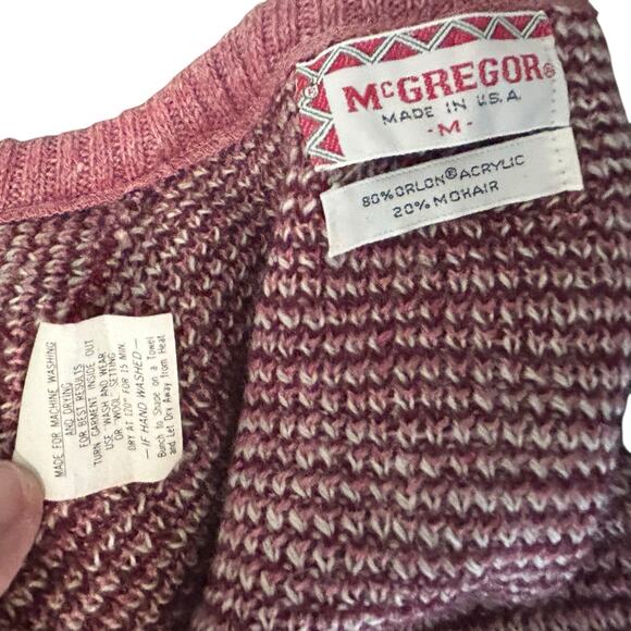 McGregor Vtg Knit Vest USA SZ Med Argyle Pink Burgundy Plaid Lightweight Preppy - Picture 8 of 8